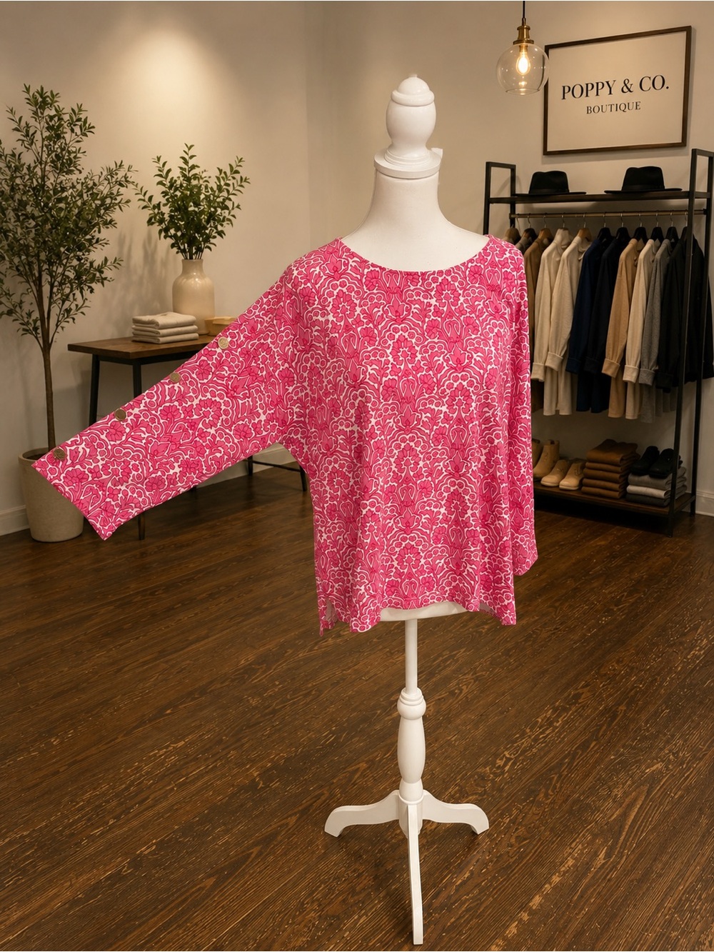 Talbots Pink & White Printed Top - Women’s XL Petite